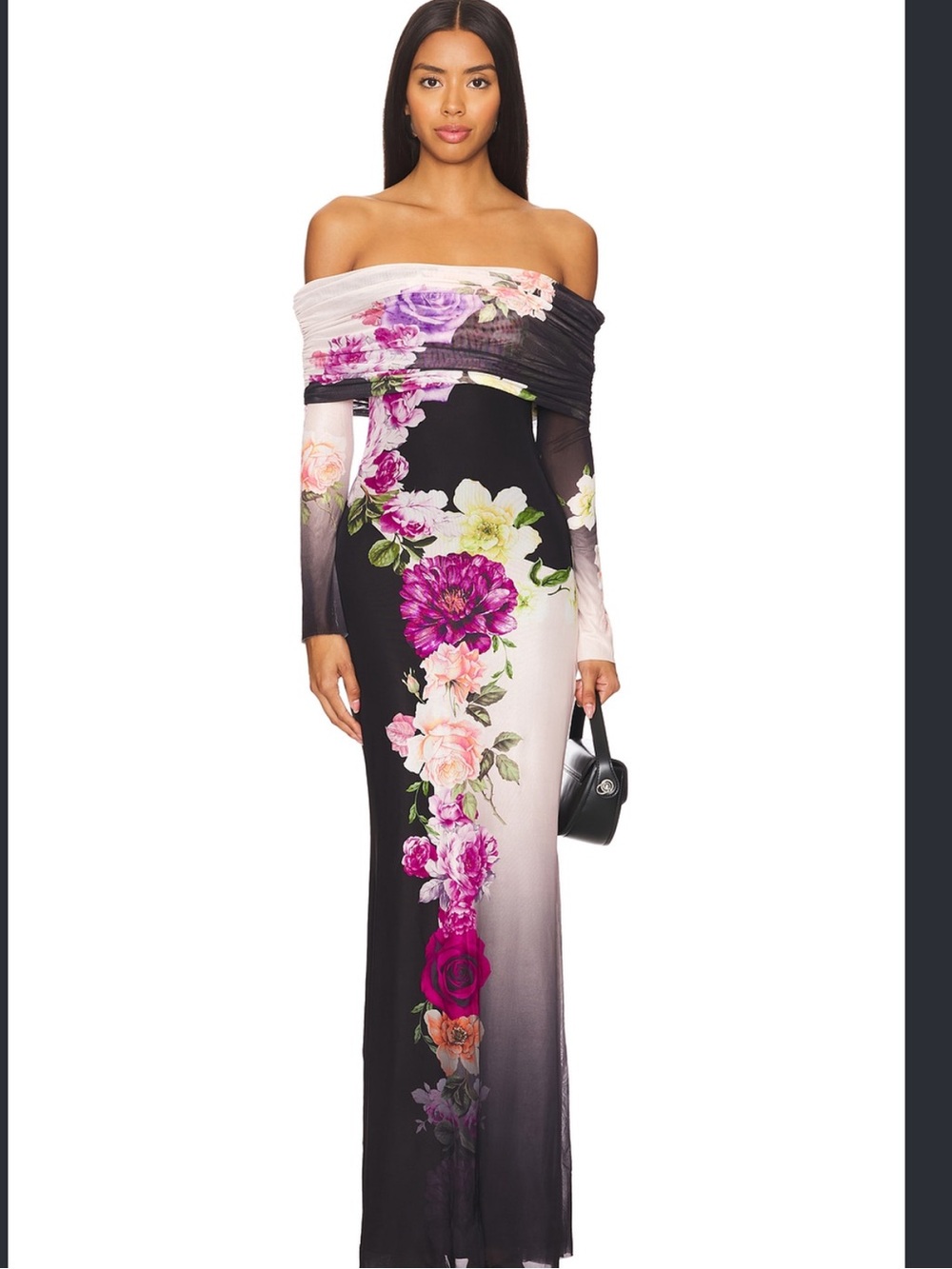 AFRM Off-Shoulder Black & Pink Floral Maxi Dress